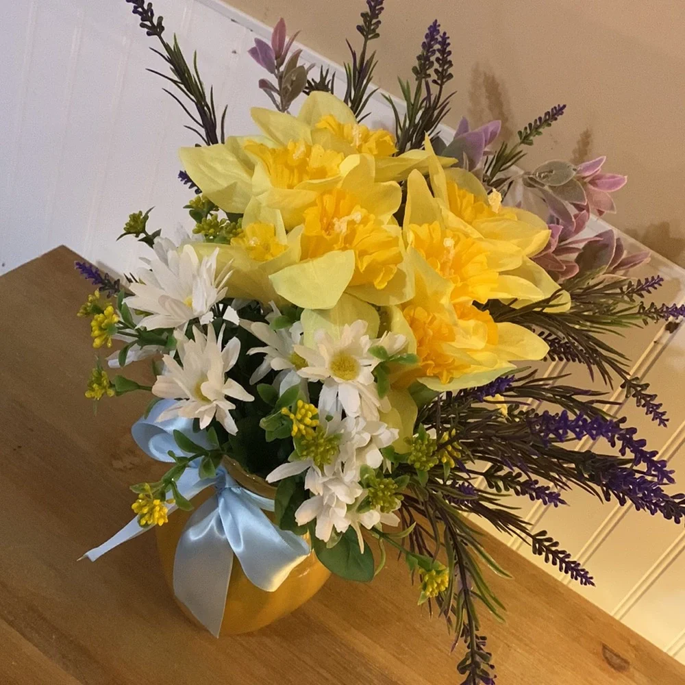 Hand Crafted- Spring floral arrangement with vase